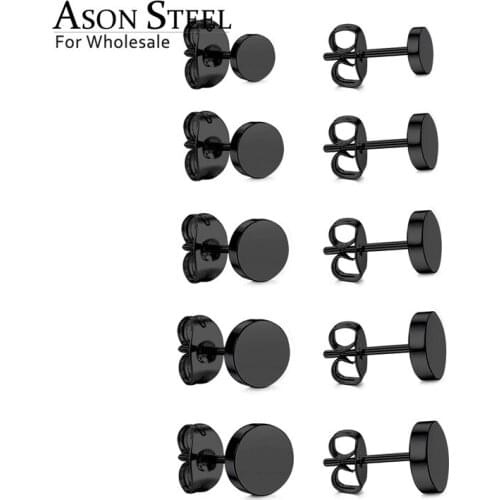 ASONSTEEL Earrings Black 4mm-8mm Round Stud Earrings Cool Jewelry Stainless Steel 5Pairs/box Earring Set Women/Men Small Gift