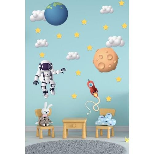 45 X130 CM Astronaut, World, Meteorite, clouds And Stars Kids Room Wall Adhesive Pvc Home Decor Nursery Self-Adhesive Home