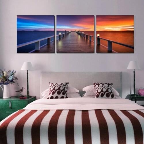 Large Art Wall Pictures Beautiful Sea Painting Canvas Morning Sunrise On Sea Bridge For Bedroom Living Room Decor Panel No Frame