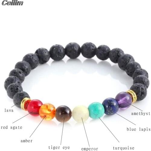 Natural Lava Stone Beads Chakra Charm Bracelet Healing Balance 8mm Tiger Eye Bead Tibetan Buddha Prayer Bracelet For Women Men