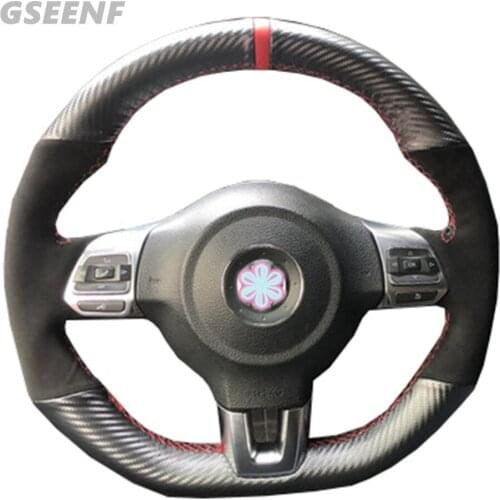 Car Steering Wheel Cover For Volkswagen VW Golf 6 (VI) GTI Polo GTI Scirocco CC (R-Line) Tiguan Black DIY Sports stitching Suede