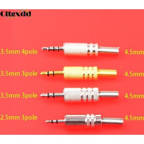 Cltgxdd 1pcs All metal welding line headphone jack 3/4 pole 2.5 or 3.5mm audio male to 4.5mm Spring hole DIY Charging Adapter