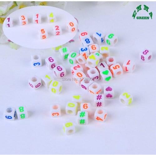 Number Beads for Kids Colorful Beads for Jewelry make 6mm 100pcs Acrylic Beads Cube Square Beads Single 0-9 numbers Letter Beads