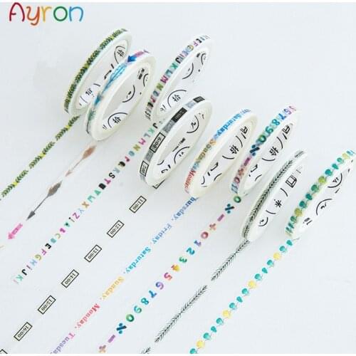 DIY Cute Kawaii 5mm Slim Decorative Washi Tape Lovely Numeric letters Tape For Decoration Photo Album