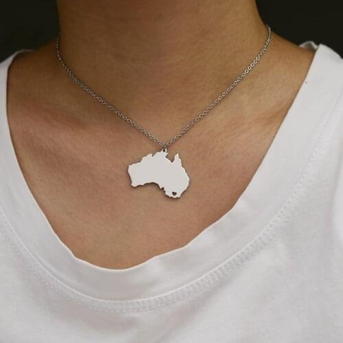 European and American simple personality titanium steel Australia map necklace pendant female popular versatile heart pendant