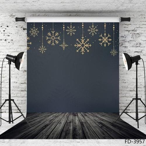 Gold Snowflake Black Wall Wood Floor Photophone Shooting Photography Background Baby Child Portrait Photo Studio Props Backdrops