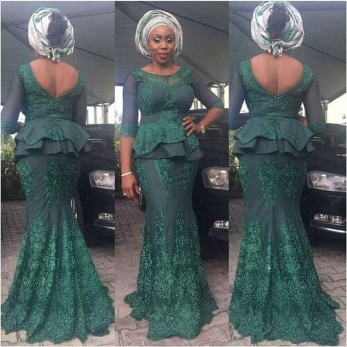 Custom Made Open Back Evening Dress abendkleider Evening Gown Mermaid Sleeves Hunter Formal Dress Peplum robe de soiree