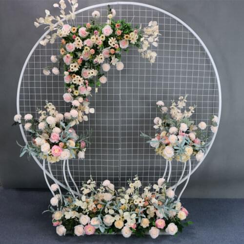 Artificial Centerpieces wedding champagne white dream ball chrysanthemum flower stage background Iron Stand Round Mesh floral