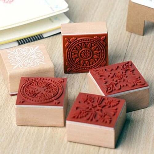 Classic Vintage Square Wooden Rubber Stamps For Scrapbooking Retro Pattern Stamp Kids DIY Craft Seal Arts Beautiful Seal C2574