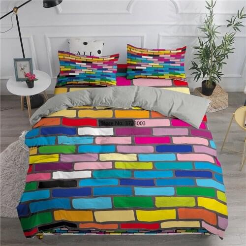 Colored Brick Wall Digital Print Bedding Set Modern Deluxe Bedding 2/3 Piece Queen King Size Bedcover Pillowcase