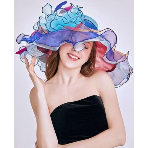 Colorful Wedding Hats for Women Elegant Organza Sunshade Foldable Hats With Drill Wedding Accessories Outdoor Bridal Headwear