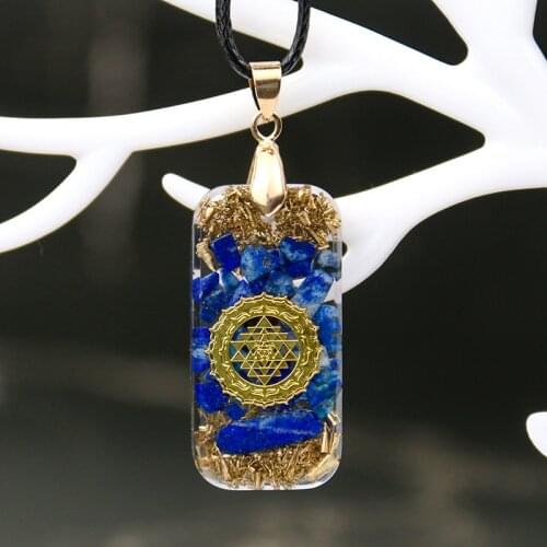 Healing lapis lazuli Sri Yantra Orgone Pendant Necklace Metatron Cube Orgonite Energy 7 Chakras Reiki Metal EMF Crystal Jewelry