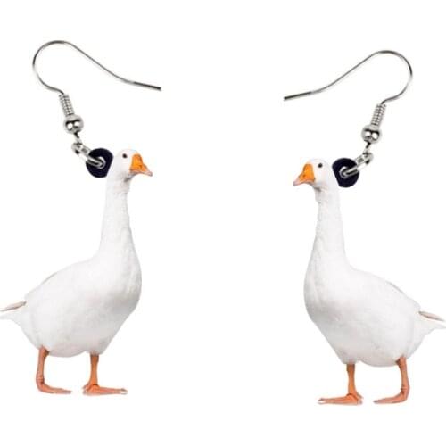 Cute Small Print White Goose Drop Earrings For Women Funny Animal Acrylic Dangle Earrings