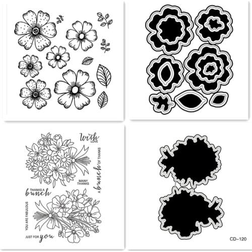 AZSG Little/Big Flowers Metal Cutting Dies and Clear Stamp Set for DIY Scrapbooking Photo Album Decoretive Embossing Stencial