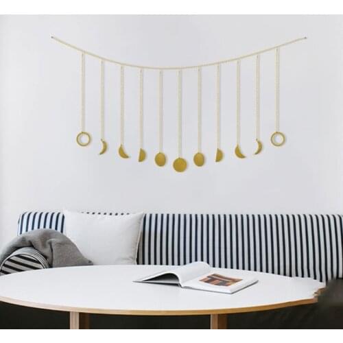 Moon Phase Wall Art Hanging Decoration Golden Moon Garland Wall Decor Handmade Boho Art Wall Pediments for Home Office 85AC