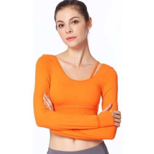 New Sports Tops Gym Jersey Women Workout Crop Top Long Sleeve Backless T-shirt Solid Workout Fitness Sexy Yoga Shirts