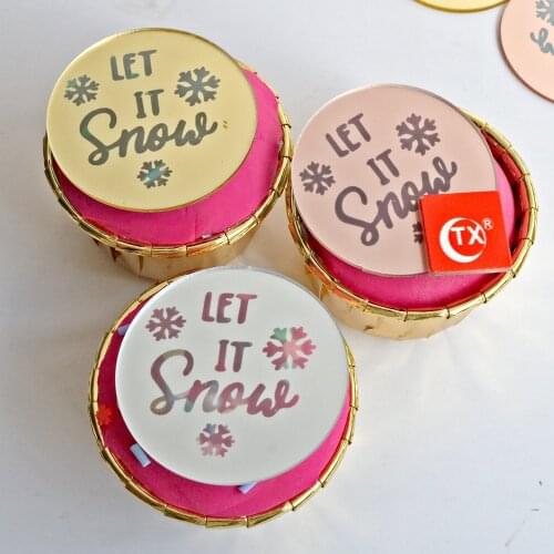 NEW Merry Christmas Cupcake Topper Let It Snow Gold Silver 3D Round Cake Topper For Christmas Party Cake Decoration 5CM Circle