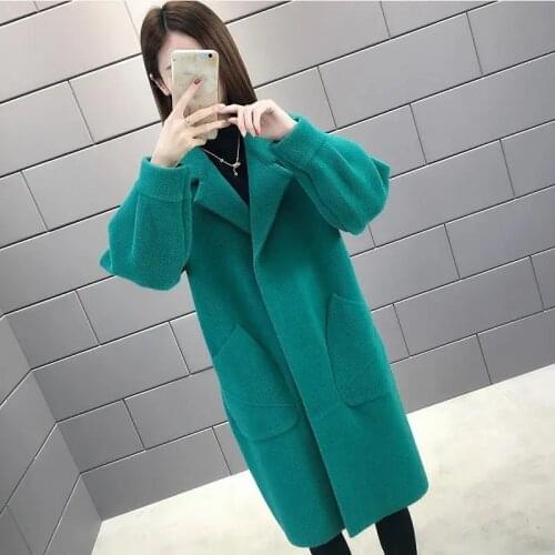 Autumn Winter Coat Imitation Mink Cashmere Cardigan Women Knitted Sweater Long Sleeve Tops Thick Warm Green Black Outerwear