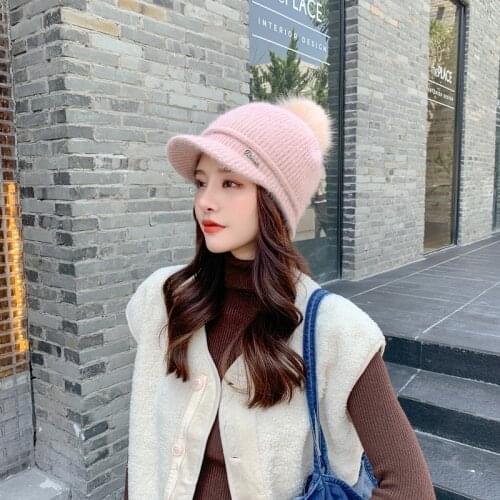 Autumn and Winter Korean Style Womens Rabbit Fur Hat Knitted Windproof Warm-Keeping and Cold-Proof All-Matching Hat