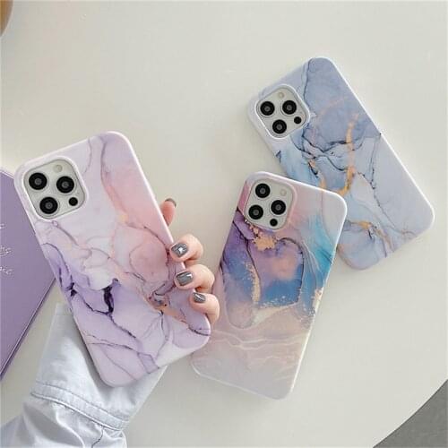 Ottwn Luxury Marble Stone Phone Case For iPhone 11 12 Pro Max Mini X XR XS Max 7 8 Plus SE 2020 Shockproof Soft IMD Back Cover
