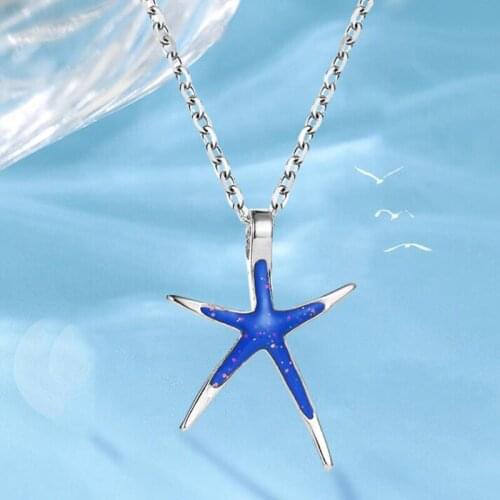 Blue Starfish Pendant Necklace for Women Egirl Silver Color Ocean Animal Clavicle Chain Necklace Femme Bijoux Collar Jewelry