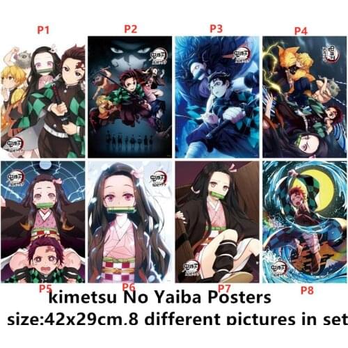8pcs/Lot Kimetsu No Yaiba Toys Posters Kamado Tanjirou Nezuko Zenitsu Inosuke Genya Kanawo Giyuu Anime Size 42x29 CM