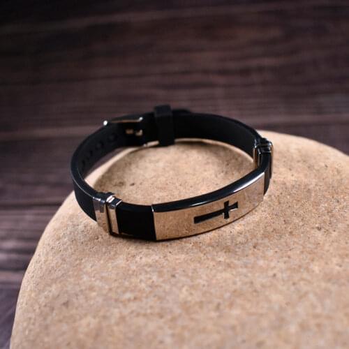 Stainless Steel Cross Smooth Charm Bracelet Men Women Rubber Charm Casual Personality Bracelet Bangle Jewelry