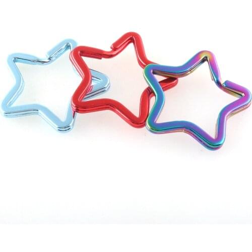 Rainbow keyring Split Key ring sky blue Star Keyrings Split Rings Flat Key rings keychain keyfob ringDIY Gift Hardware
