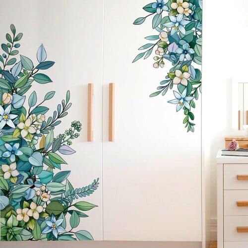 [SHIJUEHEZI] Plant Leaves Wall Stickers DIY Flowers Wall Decals for Living Room Kitchen Home Wedding Decoration Accessories