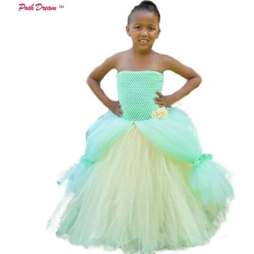 POSH DREAM Princess The Frog Tiana Inspired Costume Girls Tutu Dress Mint Green Kids Girls Princess Cosplay Dress Kids Clothes