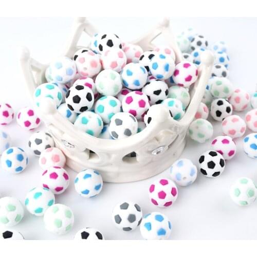 Bite Bites 5PC Cute Football Shaped Silicone Beads 15mm DIY Jewelry Accessories Necklace Made Soccer Food Grade Baby Teether