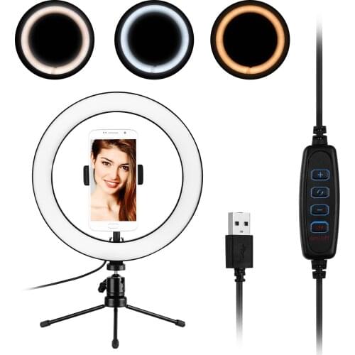10inch LED Ring Light Photography Fill-in Lamp with Phone Holder Mini Desktop Tripod for Live Video Recording Broadcast Makeup