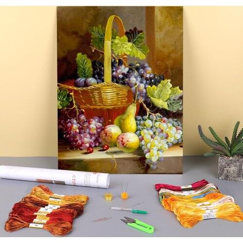 Fruit Landscape Printed Fabric 11CT Cross Stitch DIY Embroidery Complete Kit DMC Threads Needlework Knitting Stamped