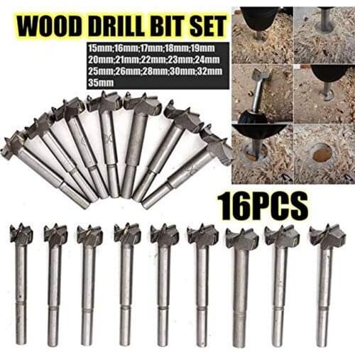 16pcs/Set Cemented Carbide Drill Bits Professional Forstner Woodworking Hole Saw Wood Cutter For Rotary Tools 15-35mm