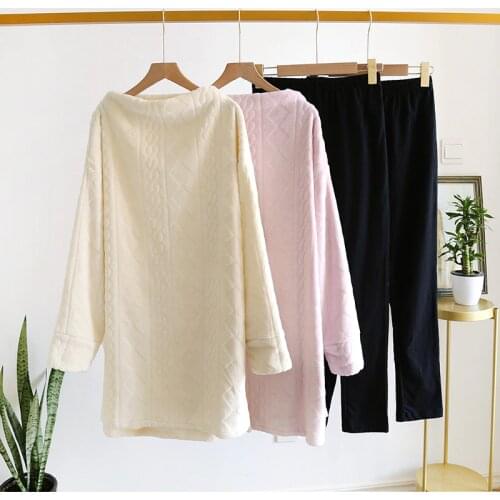 Thicken Flannel Top Pure cotton trousers pajamas sets women Japanese Winter keep warm long sleeve women sleepwear pyjamas