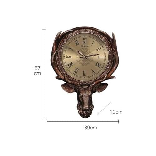 Vintage Lucky Deer Head Decoration Wall Clock Table Clock Living Room Wall Clock Creative Mute Wall-mounted Manual Pendulum