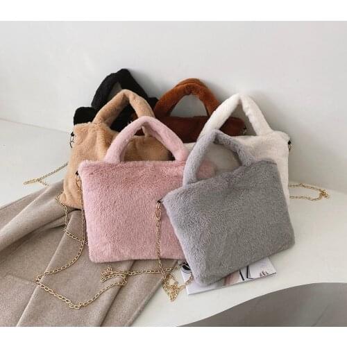 Women Autumn Winter Soft Plush Shoulder Bag Fashion Solid Color Versatile Purse Faux Fur Street Chic Crossbody Handbags