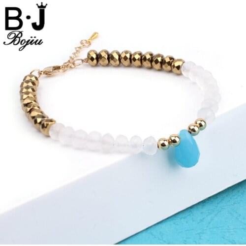 BOJIU Clear Crystal Beads Hematite Bracelets Exquisite 6MM Beaded Lobster Pendant Bracelets For Women Gift Jewelry BC178