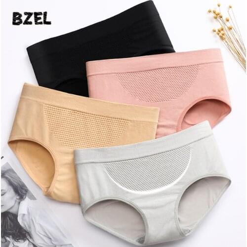 BZEL 100% Cotton Women Sexy Panties Underwear Seamless Mid Rise Briefs Comfort Underpants Female Solid Panty Lady Lingerie Tanga