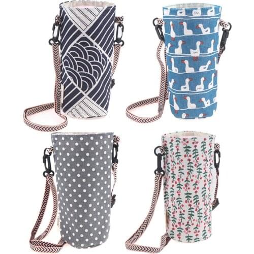 1PC Fashionable Handle Shoulder Crossbody Mug Bag Bottle Holder Adjustable Portable Cotton and Linen Mug Holder Bag
