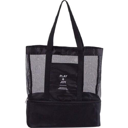 2 in 1 mesh beach zipper pocket with integrated cool bag, invisible insulation bag, tote bag work holiday beach park picnic barb