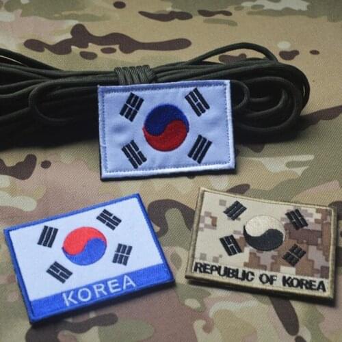 3 Types Full Embroidery South Korea Flag Patch Backpack Bag Jacket Armband Badge Hook and Loop Sticker