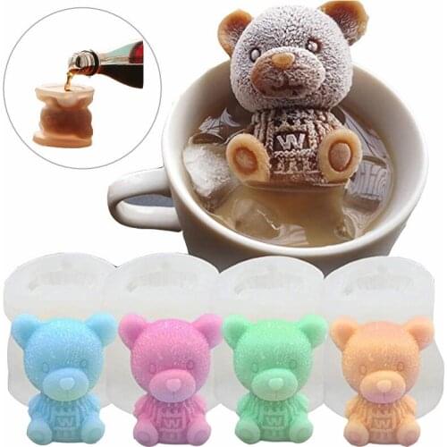 3D Ice Cube Maker Little Teddy Bear Rose Shape Chocolate Cake Whiskey Wine Mould Tray Ice Cream DIY Tool Cocktail Silicone Mold