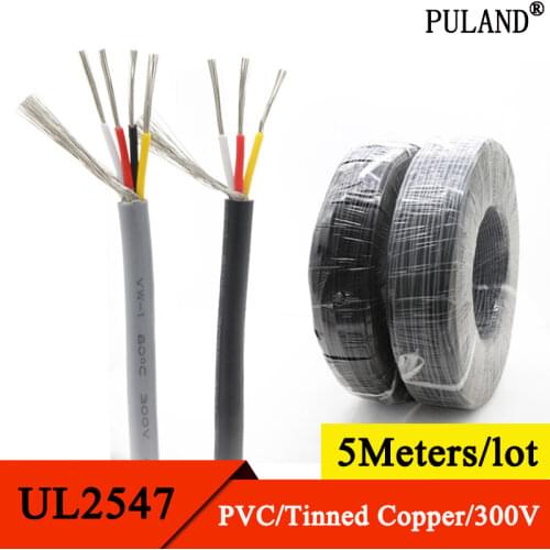 5M UL2547 Shielded Signal Wire 28/26/24/22AWG 2 3 4 5 6 7 8 Cores Copper Cable PVC Channel Audio Headphone Control Wires Line