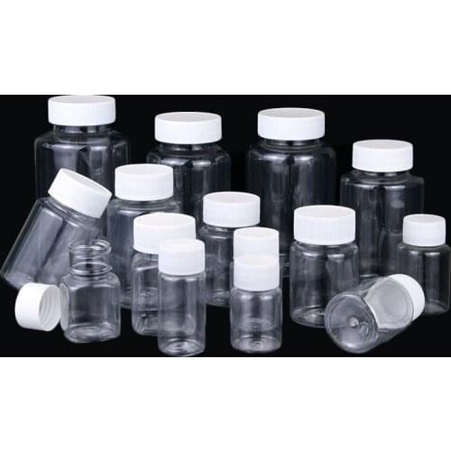 5Pcs 15/20/30/50/80/100ml Plastic PET Clear Empty Seal Bottles Refillable Vials Solid Powder Medicine Pill Container Screw Cap