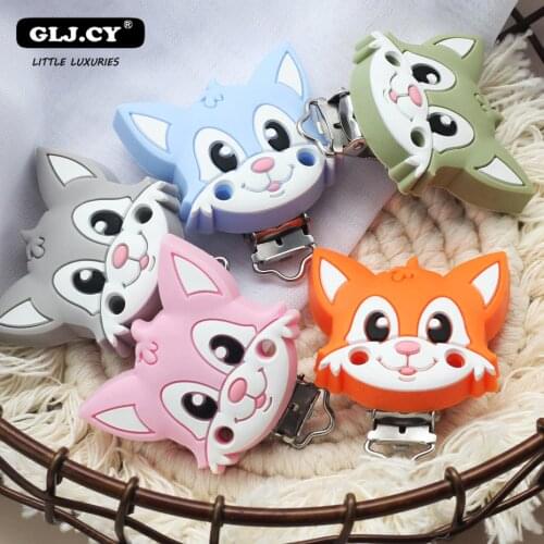 5pcs Silicone Fox Pacifier Clip Baby Teether Necklace Bead Tool Nurs DIY Accessories Baby Dummy Clips Teething