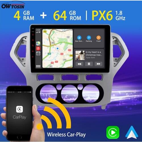 10.1" Android 10 PX6 4G+64G Car Multimedia Player For Ford Mondeo 2007-2010 GPS Navigation Radio Wireless Carplay TDA7850 5*USB