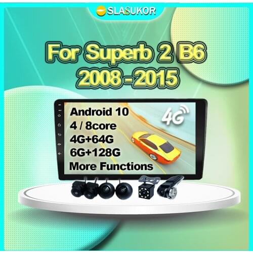 6+128G For Skoda Superb 2 B6 2008 2009 2010 2011- 2015 Android Auto Multimedia Video Car Radio Navigation GPS 4G DVD No 2din