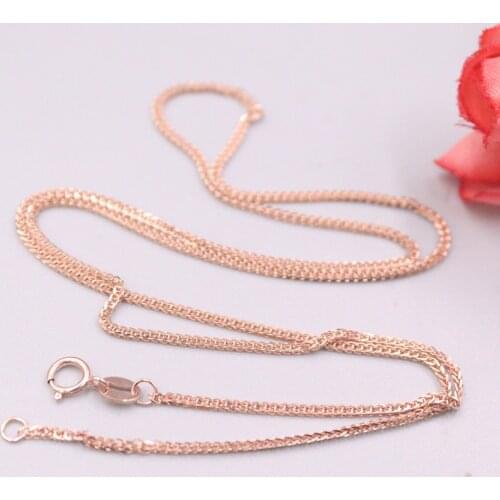 Free Shipping Real 18K Rose Gold Necklace Women Luck Wheat Chain Necklace 17.7inch 1mmW 2.5-3g