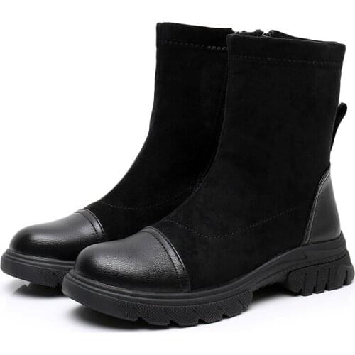 New Autumn Winter Boots Black Suede Ankle Boots Non Slip Rubber Thick Bottom Fashion Ladies Shoes